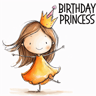 Birthday Card Little Girl With Crown Says Birthday Princess GIF
