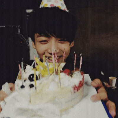 Birthday Card Man Holding Cake GIF