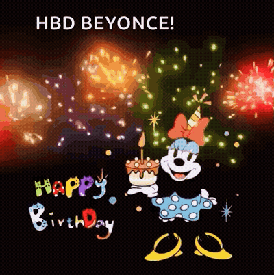 Birthday Card Minnie Mouse Holding Cake With Candle And Fireworks GIF