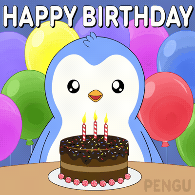 Birthday Card Penguin And Cake GIF