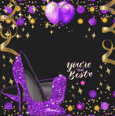 Birthday Card Purple High Heels Balloons Happy Birthday You're The Best GIF