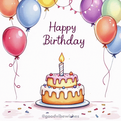 Birthday Card With Balloons And Cake GIF