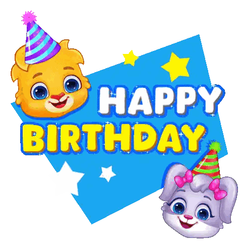 Birthday Card With Bear And Rabbit In Party Hats Sticker