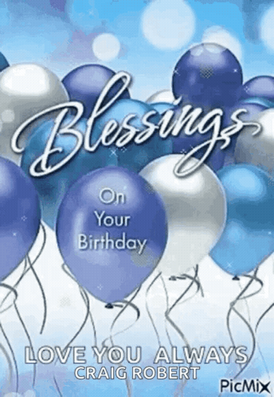 Birthday Card with Blue and Silver Balloons