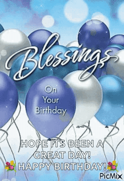 Birthday Card With Blue And White Balloons Saying Blessings On Your Birthday GIF