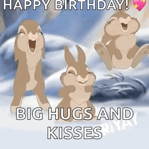 Birthday Card With Bunnies Big Hugs Kisses GIF