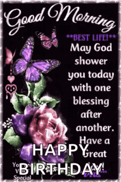 Birthday Card With Butterflies And Flowers Good Morning GIF