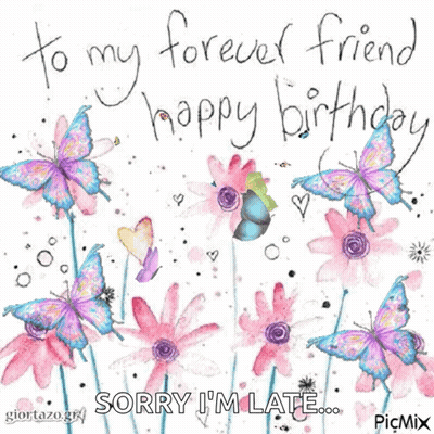 Birthday Card With Butterflies And Pink Flowers GIF