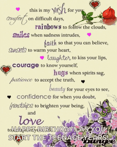 Birthday Card With Butterfly And Flowers Saying This Is My Wish For You GIF