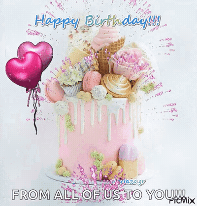 Birthday Card With Cake And Balloons GIF