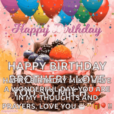Birthday Card With Cake And Balloons Saying Happy Birthday GIF
