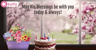 Birthday Card With Cake And Flowers GIF