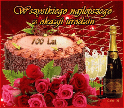 Birthday Card With Cake, Roses, Champagne GIF