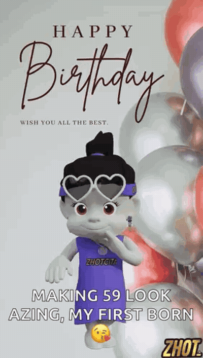 Birthday Card With Cartoon Character And Balloons GIF