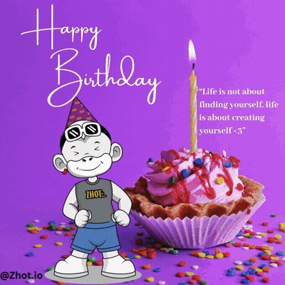 Birthday Card With Cartoon Character And Cupcake GIF