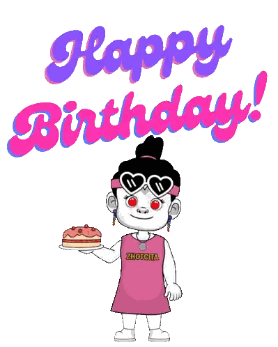 Birthday Card With Cartoon Character Sticker