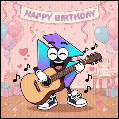 Birthday Card With Cartoon Guitar Player GIF