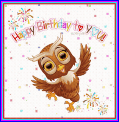 Birthday Card With Cartoon Owl Saying Happy Birthday To You GIF