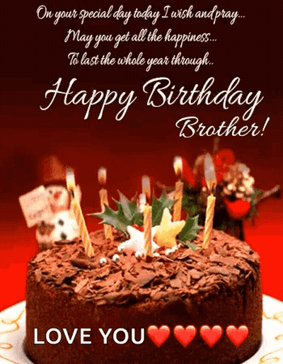 Birthday Card With Chocolate Cake And Candles GIF