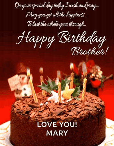 Birthday Card With Chocolate Cake And Candles GIF