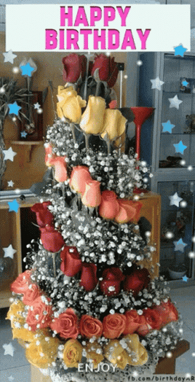 Birthday Card With Christmas Tree Of Roses GIF