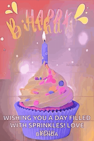 Birthday Card With Cupcake And Candle GIF
