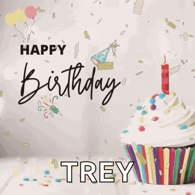 Birthday Card With Cupcake And Candle Named Trey GIF