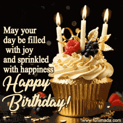 Birthday Card With Cupcake And Candles May Your Day Be Filled With Joy And Sprinkled With Happiness GIF