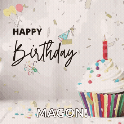 Birthday Card With Cupcake And Confetti Happy Birthday Magon GIF