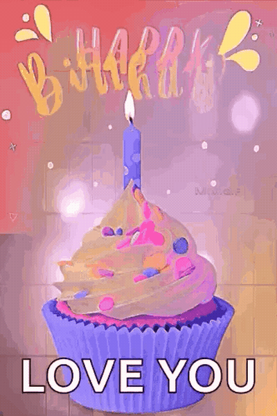 Birthday Card With Cupcake And Love You GIF