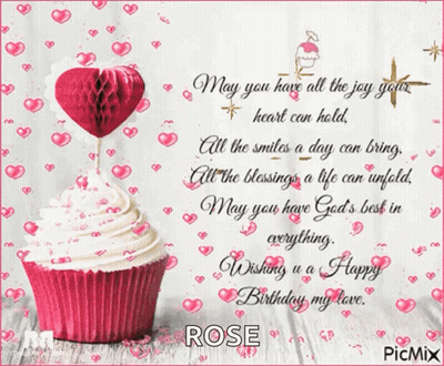 Birthday Card With Cupcake And Rose GIF