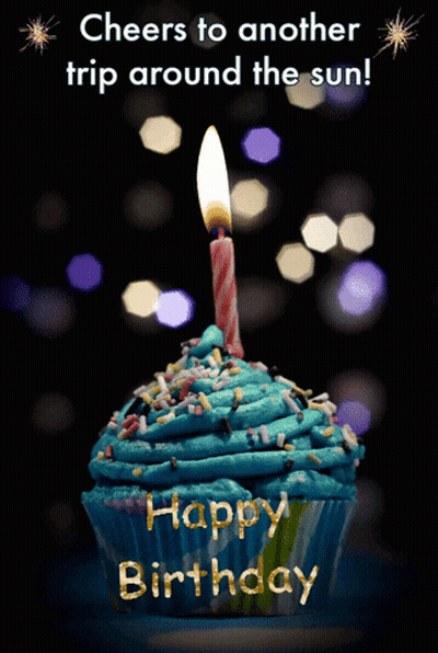 Birthday Card With Cupcake Saying Cheers To Another Trip Around The Sun GIF