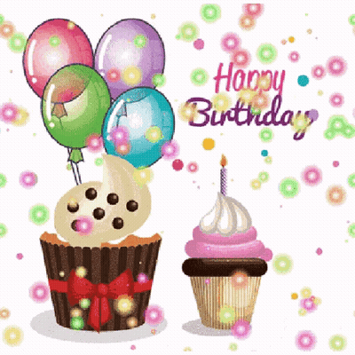 Birthday Card With Cupcakes And Balloons GIF