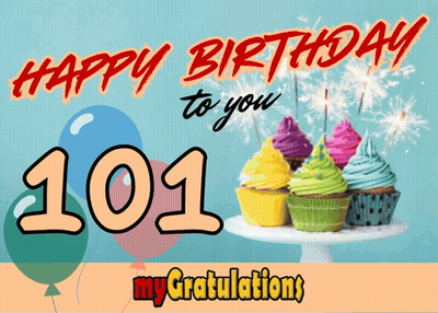 Birthday Card With Cupcakes And Balloons Says Happy Birthday 101 My Gratulations GIF
