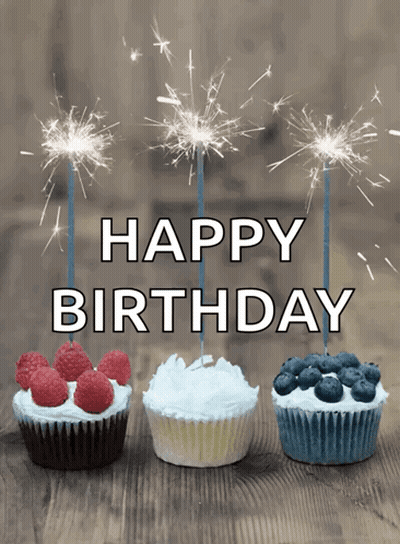 Birthday Card With Cupcakes And Sparklers Happy Birthday GIF