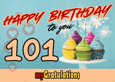 Birthday Card With Cupcakes And Sparklers Saying Happy Birthday 101 My Gratulations GIF