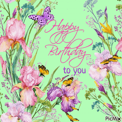 Birthday Card With Flowers Butterflies Saying Happy Birthday GIF