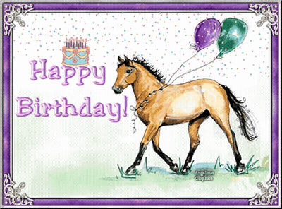 Birthday Card With Horse And Balloons GIF