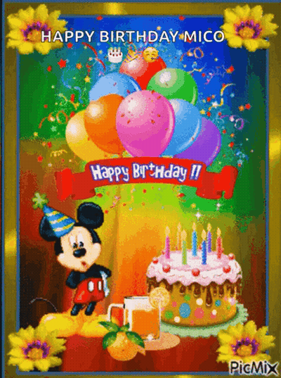 Birthday Card With Mickey Mouse And Cake GIF
