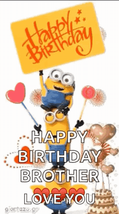 Birthday Card With Minions Holding Balloons GIF