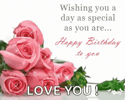 Birthday Card With Pink Roses GIF