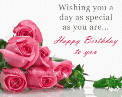 Birthday Card With Pink Roses And Happy Birthday GIF