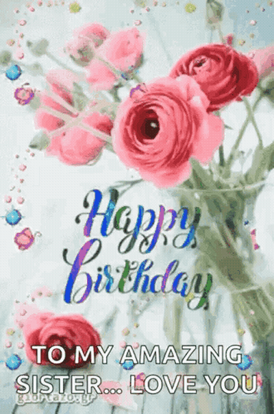 Birthday Card With Pink Roses And Love You GIF
