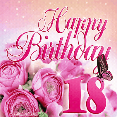 Birthday Card With Pink Roses And Number 18 GIF