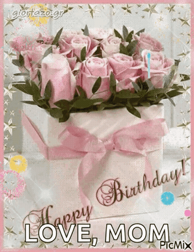 Birthday Card With Pink Roses For Woman GIF