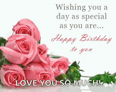 Birthday Card With Pink Roses GIF