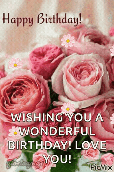 Birthday Card With Pink Roses GIF