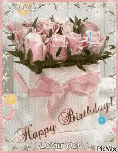 Birthday Card With Pink Roses Saying Happy Birthday I Love You GIF