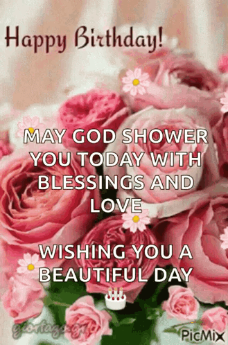 Birthday Card With Pink Roses GIF