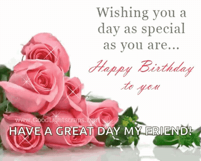 Birthday Card With Pink Roses GIF